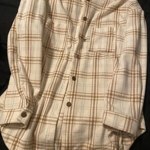 Plaid Button Down Shirt - Cream and Brown